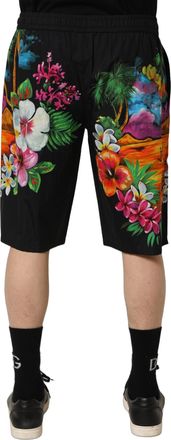 Dolce & Gabbana Mens Black Cotton Tropical Floral Bermuda Shorts