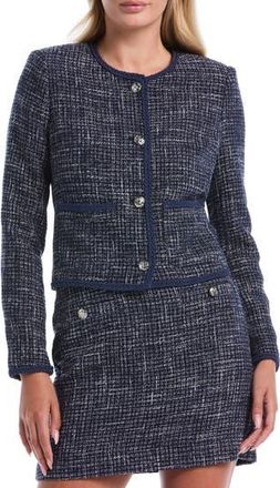 Shelli Segal Patch Pocket Tweed Jacket in Peacoat at Nordstrom Rack, Size X-Large