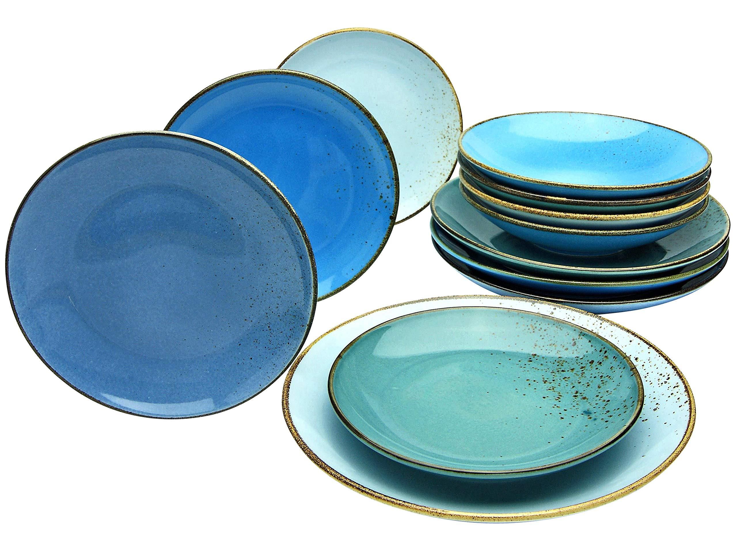 CreaTable, 24086, Uno Emiliana blau, Tellerset 12-tlg, Steinzeug