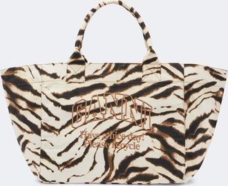 Ganni Large zebra-print canvas tote bag