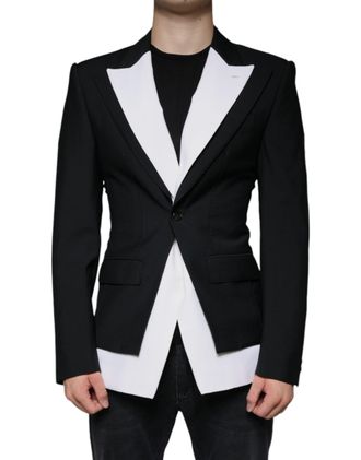 Dolce & Gabbana Mens Black White Single Breasted Dress Blazer Virgin Wool