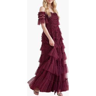 Needle & Thread Aviana Off-Shoulder Gown in Claret at Nordstrom, Size 18