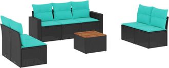 vidaXL Set De Sof&aacute;s De Jard&iacute;n 8 Pzas Con Cojines Rat&aacute;n Sint&eacute;tico Negro Vidaxl