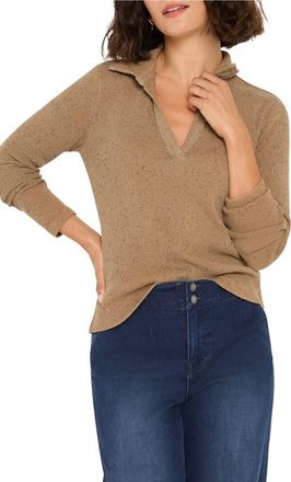 Nic+Zoe Long Sleeve Rib Polo in Walnut at Nordstrom, Size Xx-Large
