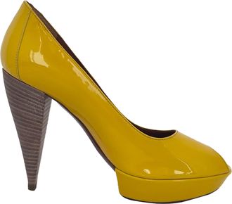 Lanvin Womens Peep-Toe Platform Pumps in Yellow Patent Leather - Size EU 37