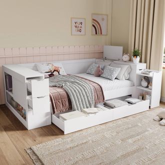 Matteo Childrens Daybed - Double Bed with Storage & Drawers - White