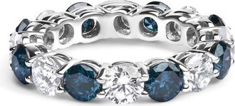 House of Brilliance 14K Gold 6 1/4 Cttw Alternating Lab-Grown White and Natural Treated Blue Diamond Eternity Band Ring