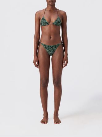 Os&eacute;ree Bikini a triangolo in lurex verde con stampa zebrata all-over