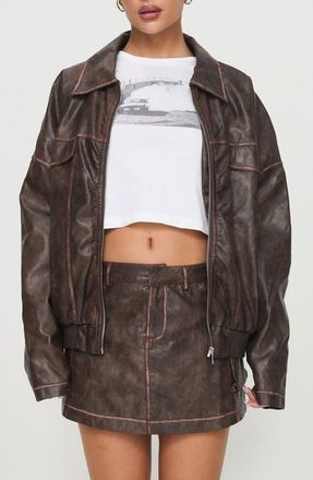 Princess Polly Tanza Faux Leather Jacket in Brown /Red at Nordstrom, Size Medium