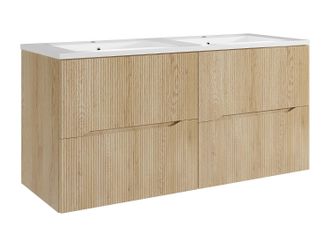 Vente-Unique Mueble de ba&ntilde;o suspendido estriado con lavabo encastrado - Natural claro - 120 cm - ORISO