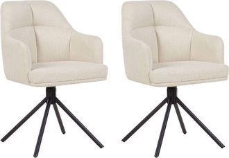 Beliani Beliani - Conjunto De 2 Sillas De Comedor Modernas De Tela Asiento Acolchado Patas De Metal Negro Giratorias Beige Mira