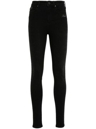 Karl Lagerfeld crystal-logo skinny jeans - women - Polyester/Cotton/Elastane/Polyester/Cotton - 30 - Black