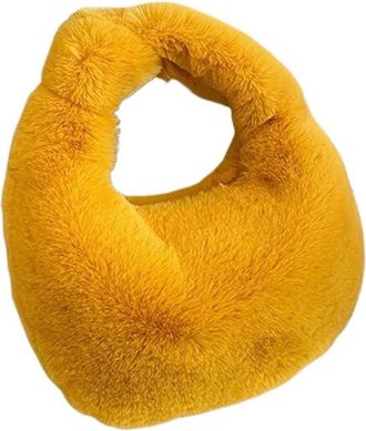 Generic Womens Plush Bags Women Warm Plush Furry Coin Purses Half Moon Bag Wrist Bags(Yellow)