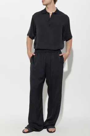 Casablanca Satin Polo Shirt With Monogram, Mens, Navy Blue