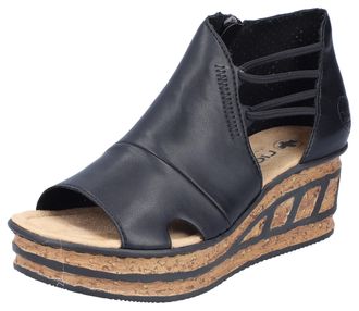 Rieker Keilsandalette RIEKER, Damen, Gr. 41, schwarz, Lederimitat, Schuhe Keilsandalette, Sommerschuh, Sandale, Keilabsatz, mit Innen-Reissverschluss