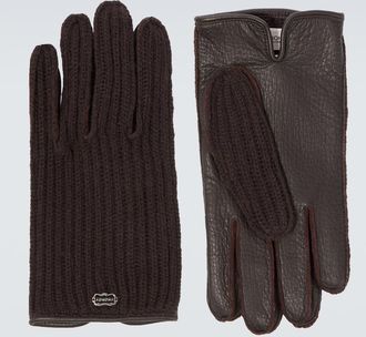 Agnona Ribbed-knit cashmere and leather gloves