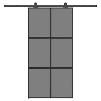 Berkfield Home Sliding Door with Hardware Set 102, 5x205 cm Tempered Glass&Aluminium in Black