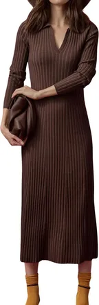 Lilla P Long Sleeve Rib Henley Midi Dress In Mink
