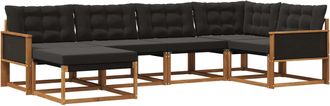 vidaXL Conjunto De Sof&aacute;s De Exterior 6 Uds. Natural Y Negro Vidaxl
