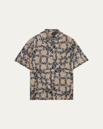 Loewe x Paulas Ibiza Mens Towel Terry Jacquard L-Script Short-Sleeve Shirt
