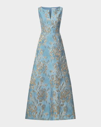 Kay Unger Giulietta Metallic Rose Jacquard Gown