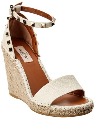 Valentino Rockstud 95 Grainy Leather Wedge Sandal