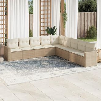 vidaXL Set De Sof&aacute;s De Jard&iacute;n 9 Pzas Con Cojines Rat&aacute;n Sint&eacute;tico Beige Vidaxl