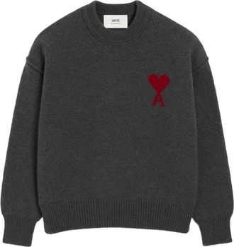 Ami Heather Grey Wool Knit Sweater
