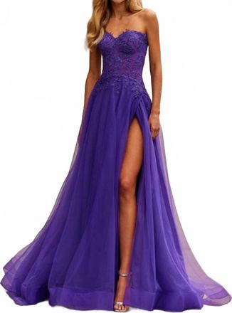 La Femme Womens Prom Dress In Royal Purple