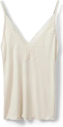Sofie Schnoor Kanten Detail Off White Top - Dames - Tops zonder mouwen - Beige - XS - Tops