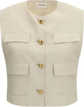 P.A.R.O.S.H. Beige Wollen Mouwloze Jas