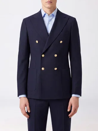 Eleventy Double-Breasted Cotton-Blend Blazer with Peak Lapels