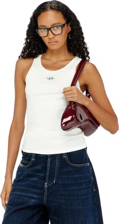 Diesel Slim ribbed tank top with metallic Oval D - T-Shirts - Woman - White