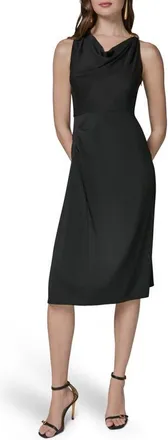 DKNY Cowl Neck Satin Midi Dress in Black at Nordstrom, Size 12