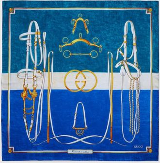 Gucci Morso DOro Printed Silk Carr&eacute;, Blue, Silk