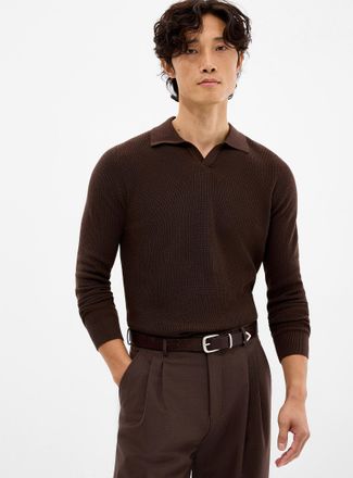 Le 31 Mens Rib-knit Johnny-collar sweater