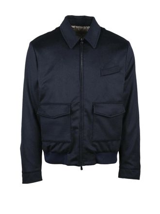 LUIGI BORRELLI NAPOLI Blue Cashmere-Blend Aviator Jacket