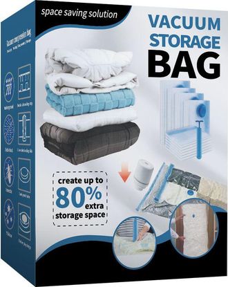 OEM Bolsas De Envasado Al Vac&iacute;o Para Ropa, 2 Unidades De 80x60 Cm, 2 Unidades De 50x70 Cm, 1 Unidad De 100x80 Cm, Con Bomba Manual. Bolsas Reutilizables P