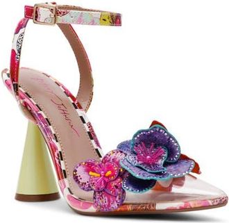 Betsey Johnson Chelsie Floral Ankle Strap Sandal in White Multi at Nordstrom, Size 9.5