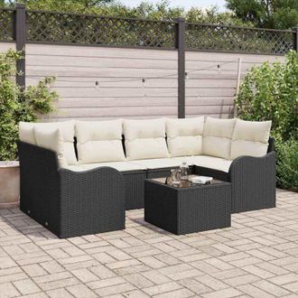 vidaXL Conjunto De Sof&aacute; De Jard&iacute;n 7 Pcs Negro, Crema 55 X 55 X 37 Cm Vidaxl