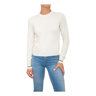 Marella Rondgebreide Top met Ronde Hals - Dames - Ronde hals truien - Wit - M - Wol - Truien & Vesten