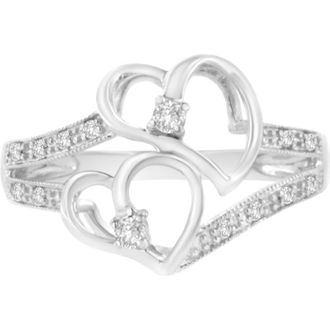 House of Brilliance 14KT White Gold 1/10 cttw Diamond Twin Heart Ring at Nordstrom, Size 6.5
