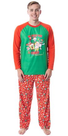 Intimo Nickelodeon Mens SpongeBob SquarePants Krabby Christmas Pajama Set (Large) Red
