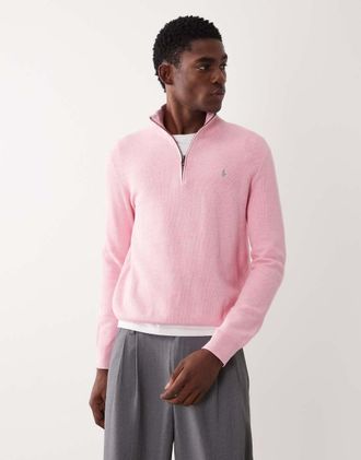 Polo Ralph Lauren Maglione rosa con logo e zip corta
