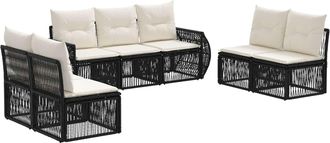 vidaXL Conjunto De Sof&aacute;s De Jard&iacute;n 7 Uds. Negro Y Blanco Crema Vidaxl