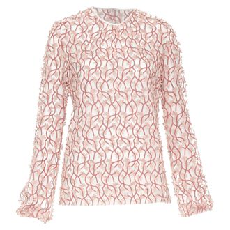 Giambattista Valli pink white petal embroidered treillage sheer top IT40 S