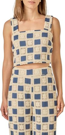 English Factory Crochet Inset Crop Top in Navy at Nordstrom, Size X-Small