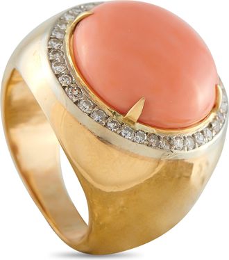 Luxury Bazaar 14K Yellow Gold 0.75ct Diamond and Coral Ring MF32-043026