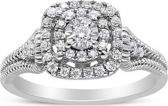House of Brilliance 925 Sterling Silver 1/3 Cttw Miracle Set Round-Cut Diamond Cocktail Ring (H-I Color, I1-I2 Clarity) - Size 7