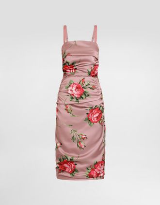Dolce & Gabbana Rose Bouquet-print Satin Dress - Woman Dresses Multicolor 36